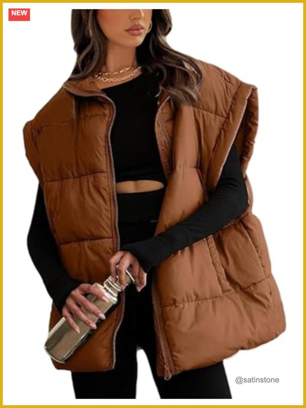 Oversized Puffer Vest Lightweight Warm Sleeveless Puffy Bubble Jacket with